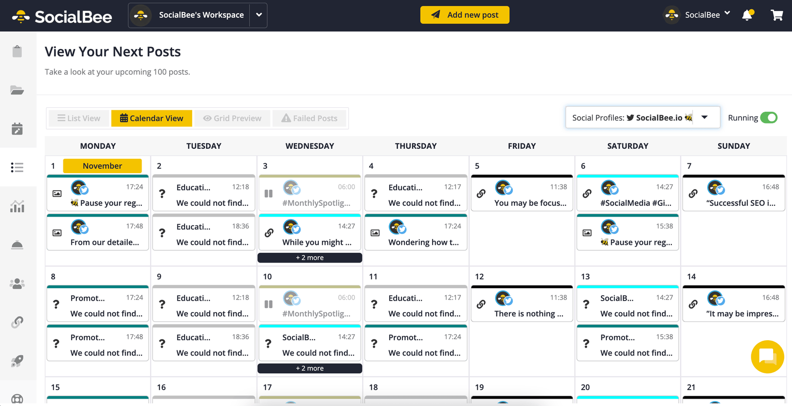 Interface de SocialBee