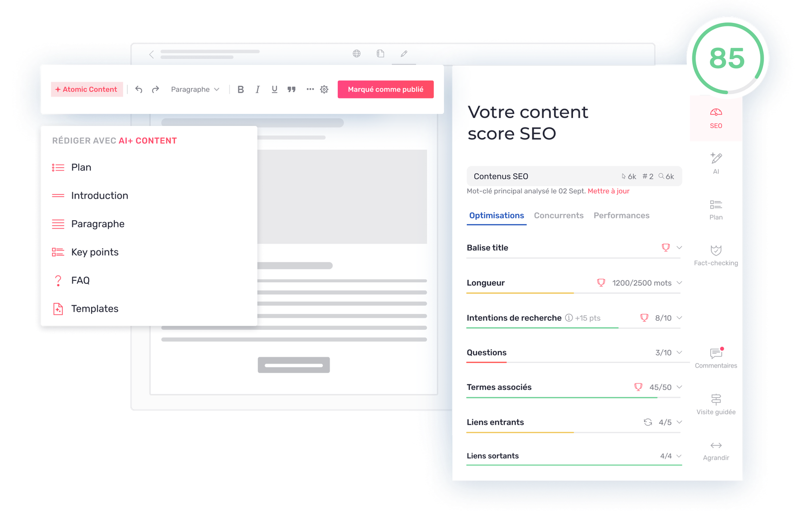 Interface de Semji pour l'optimisation de contenu