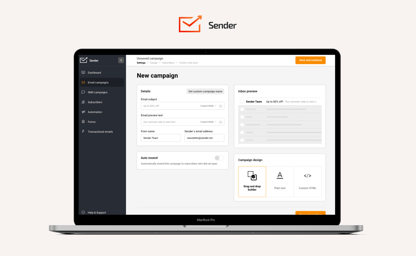Création de campagne avec Sender