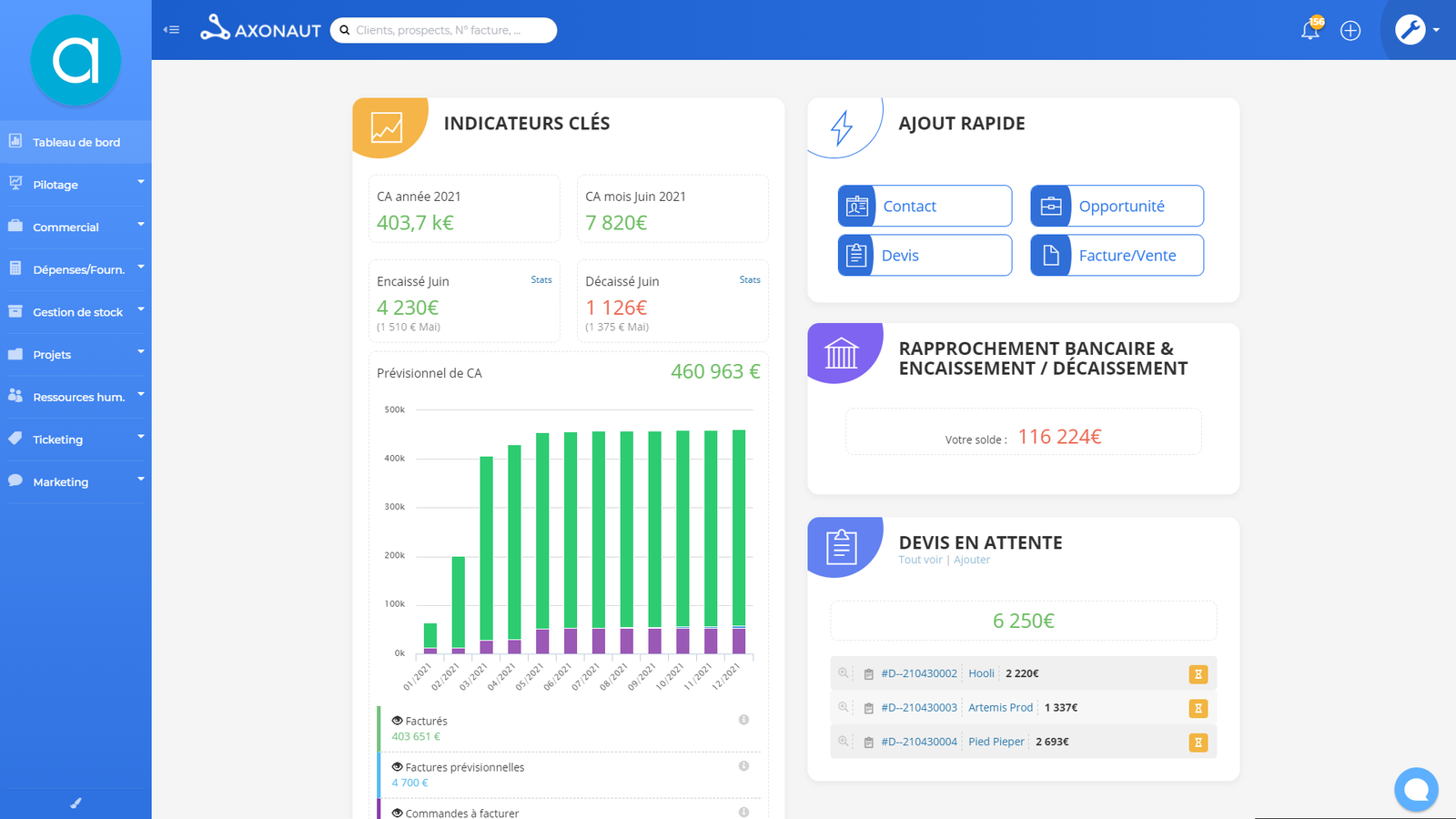 Interface d'Axonaut