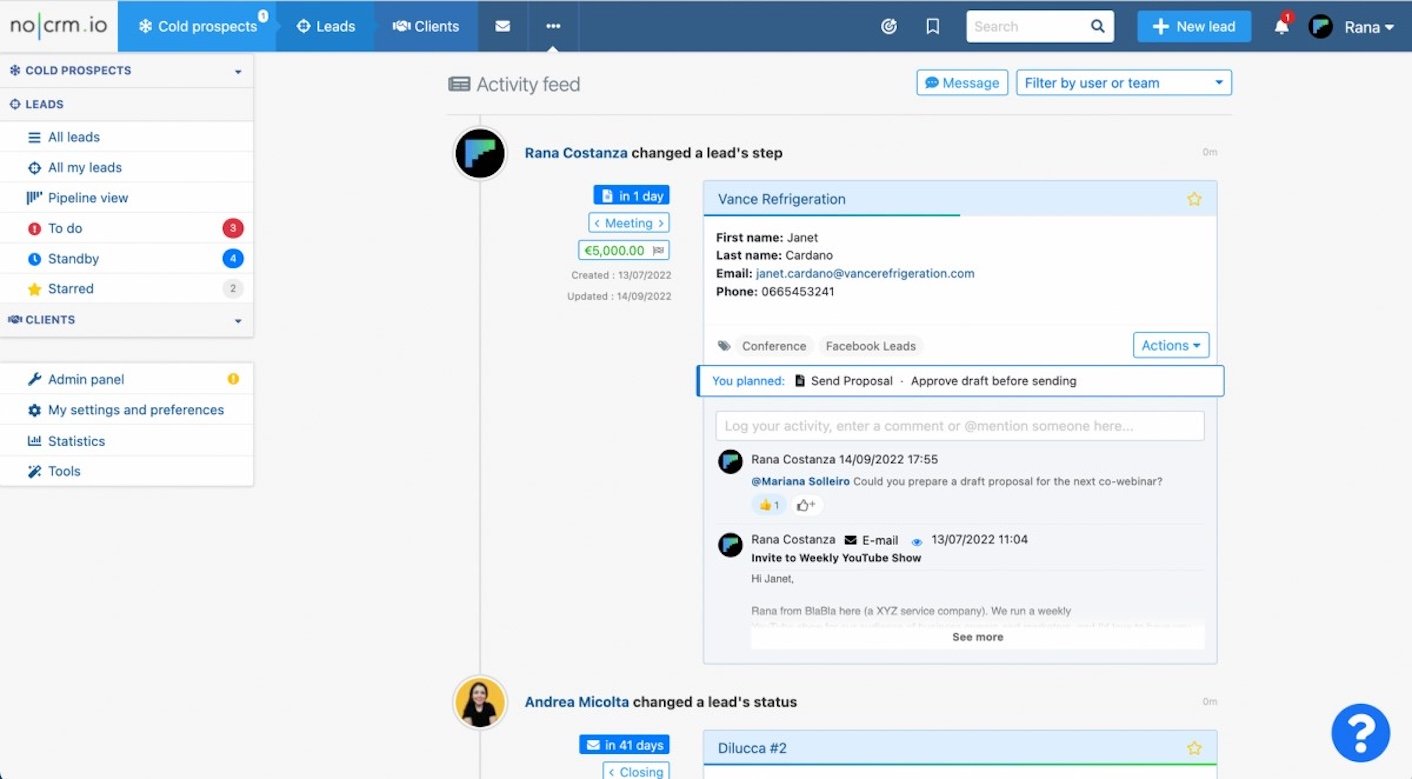 Interface de noCRM