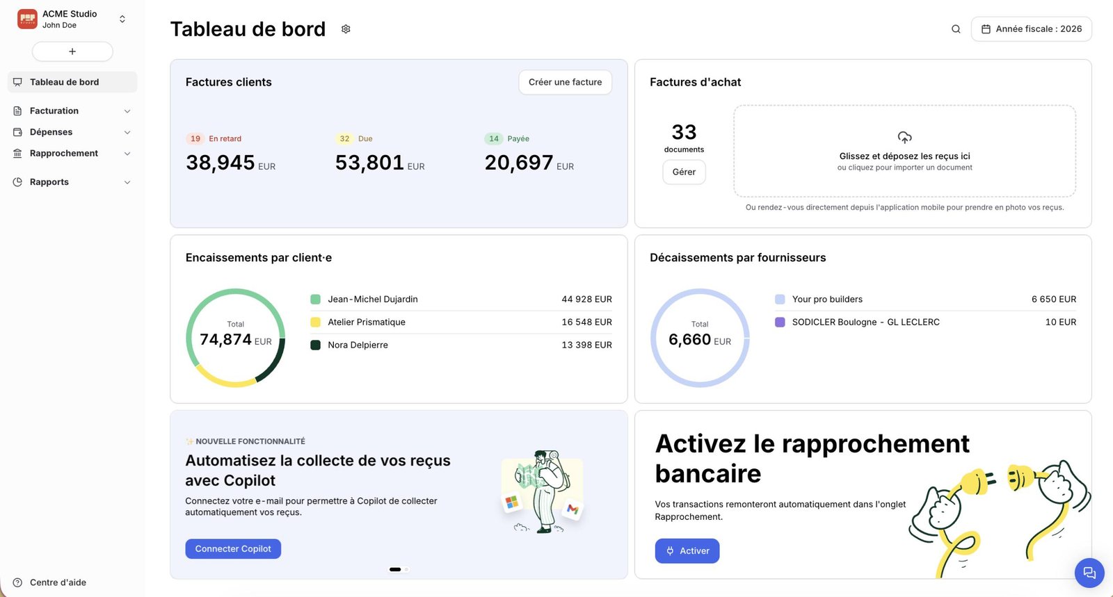 Interface de Shine Facture