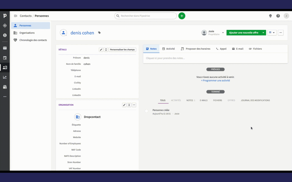 Interface de Dropcontact