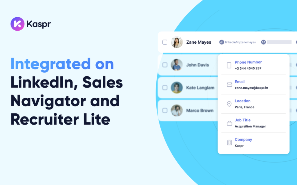 Kaspr intégré à LinkedIn, Sales Navigator et Recruiter Lite