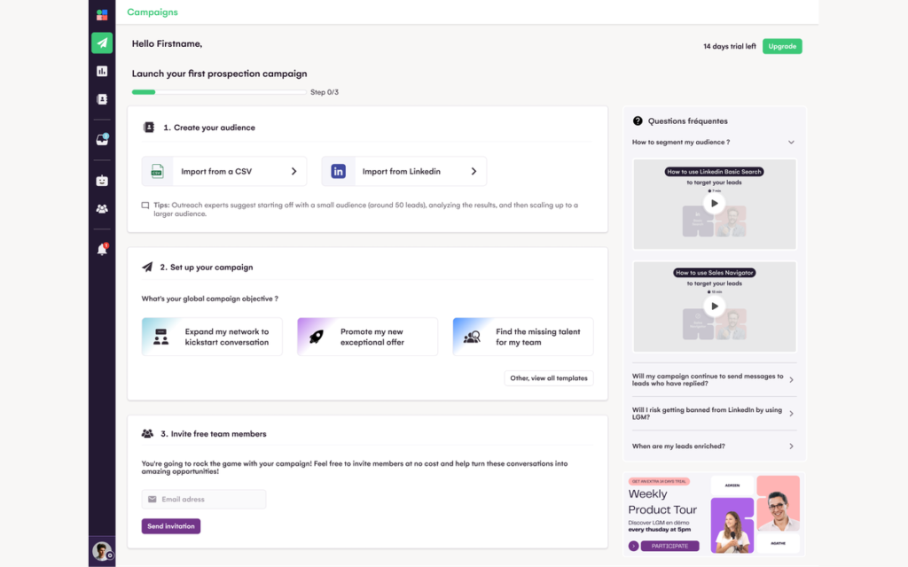 Interface de LaGrowthMachine