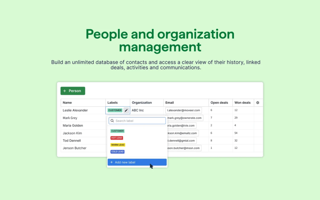 Gestion des contacts et organisations dans Pipedrive