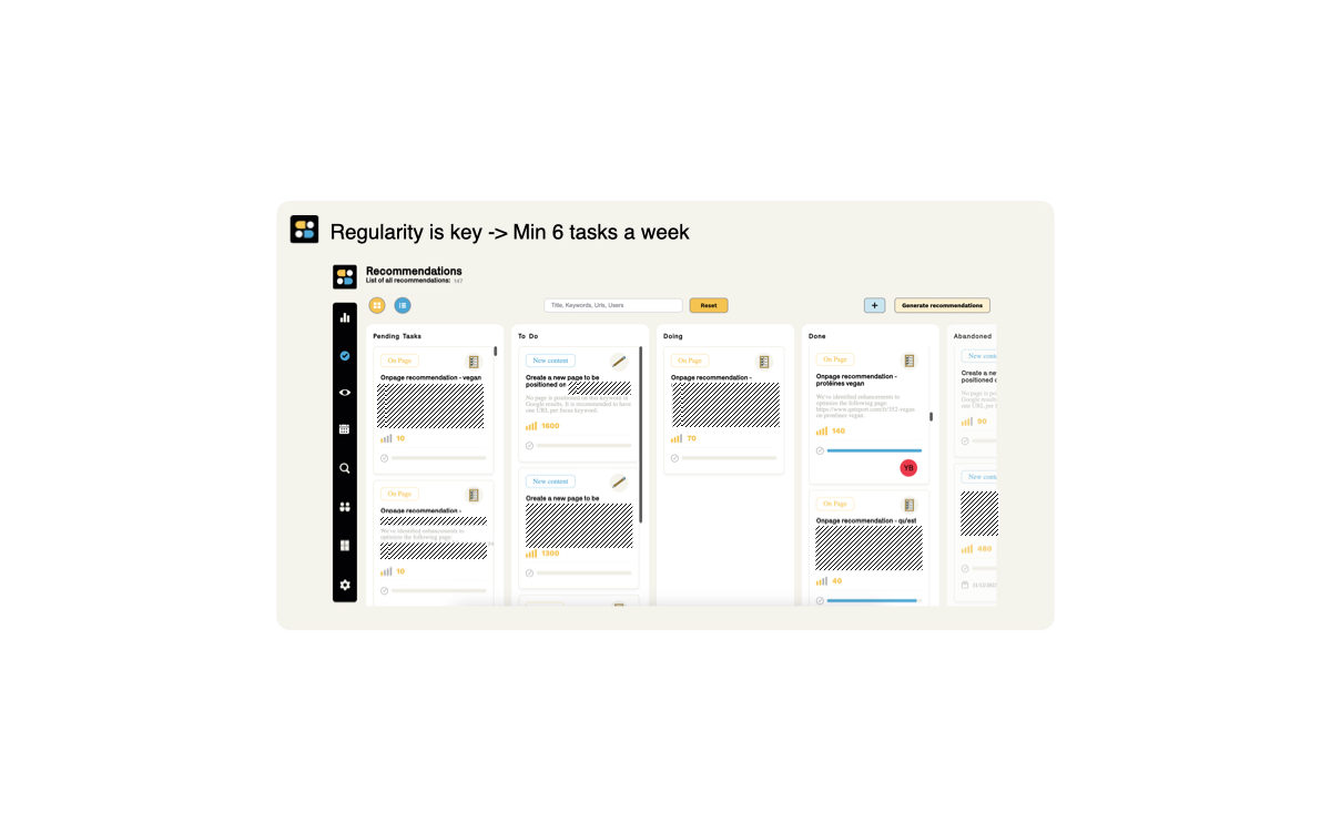 Recommandations d'actions dans Semactic, alternative à Ahrefs