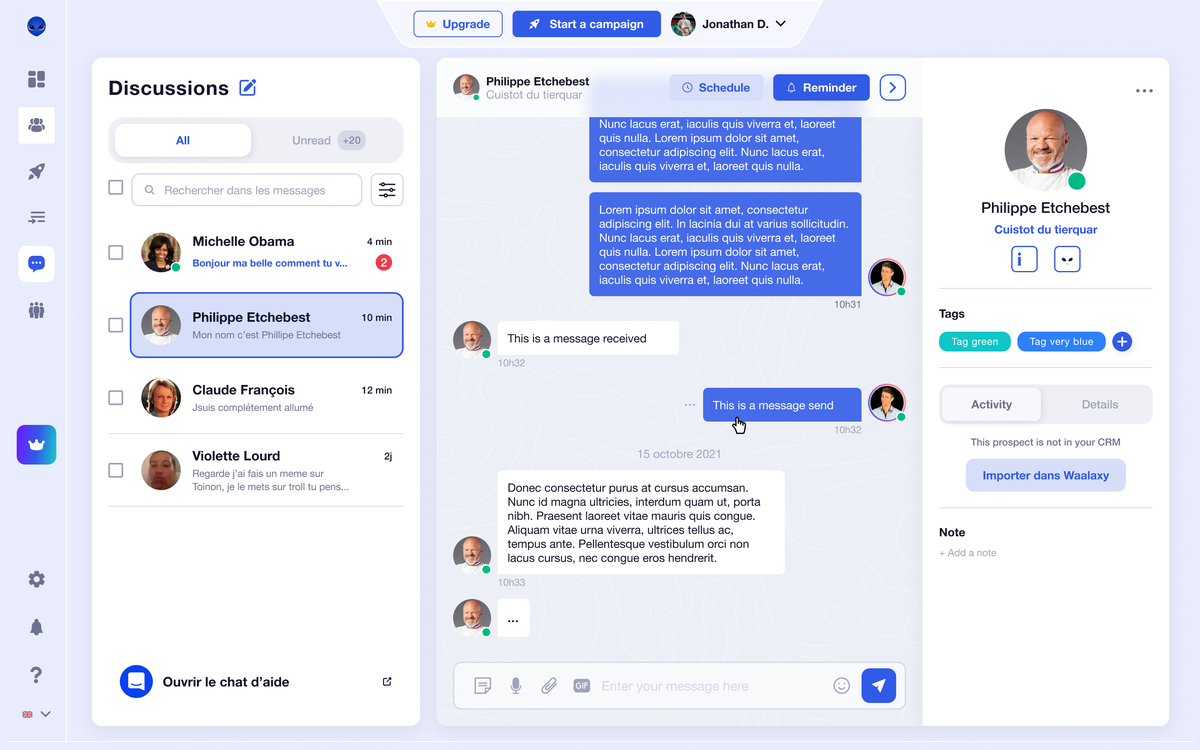 Interface de Waalaxy