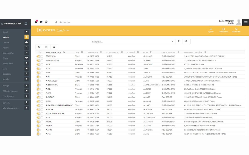 Aperçu de l'outil YellowBox CRM