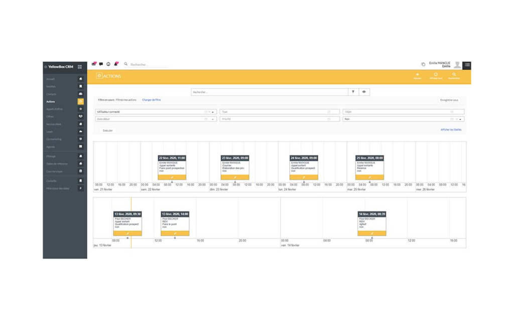 Aperçu de l'outil YellowBox CRM