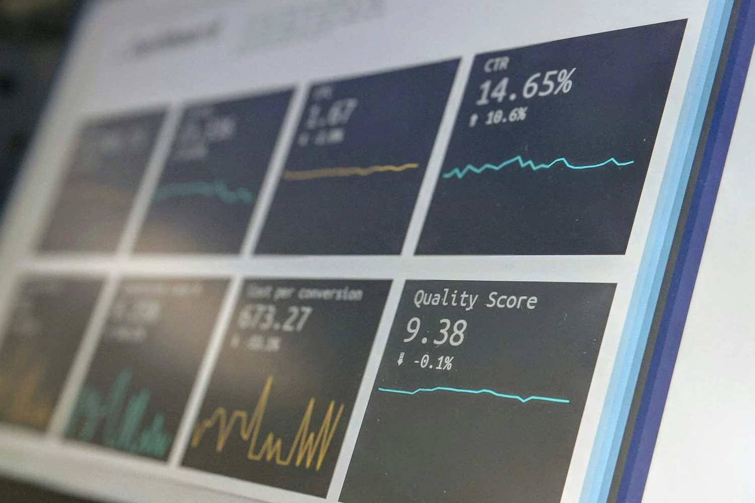 Tableau de bord de web analytics affichant des indicateurs de trafic