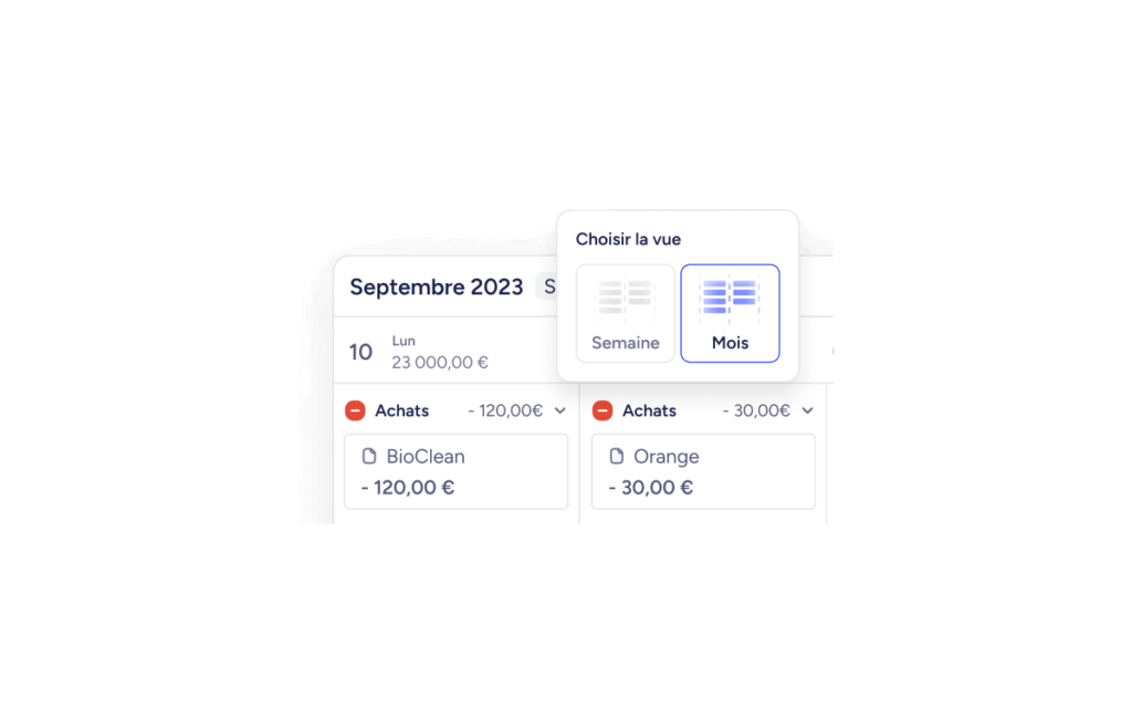 Vue calendrier des achats et de la tresorerie dans Kolecto