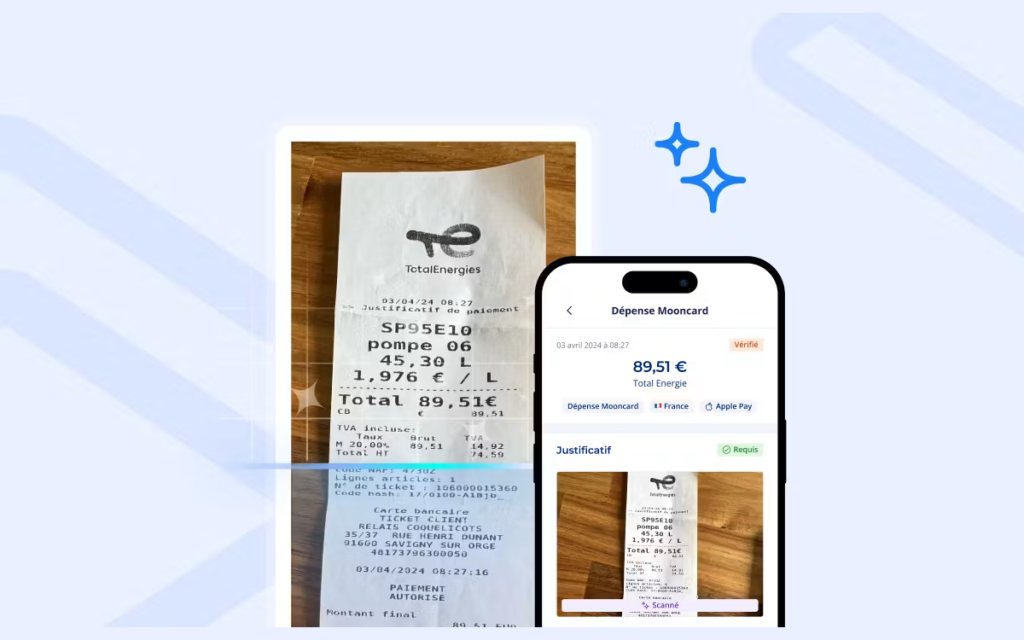 Capture d'un justificatif de depense dans l'application Mooncard