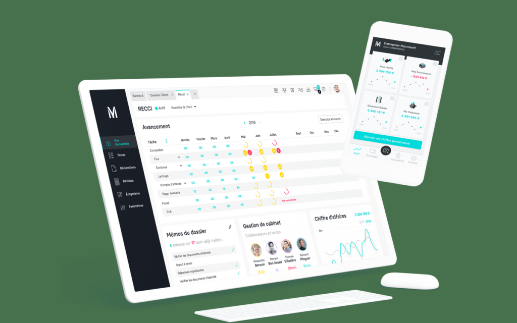 Interface MyUnisoft montrant l'avancement d'un dossier comptable