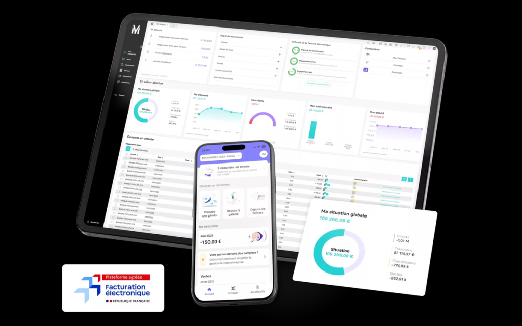 Tableau de bord MyUnisoft affichant la situation et la tresorerie d'un dossier
