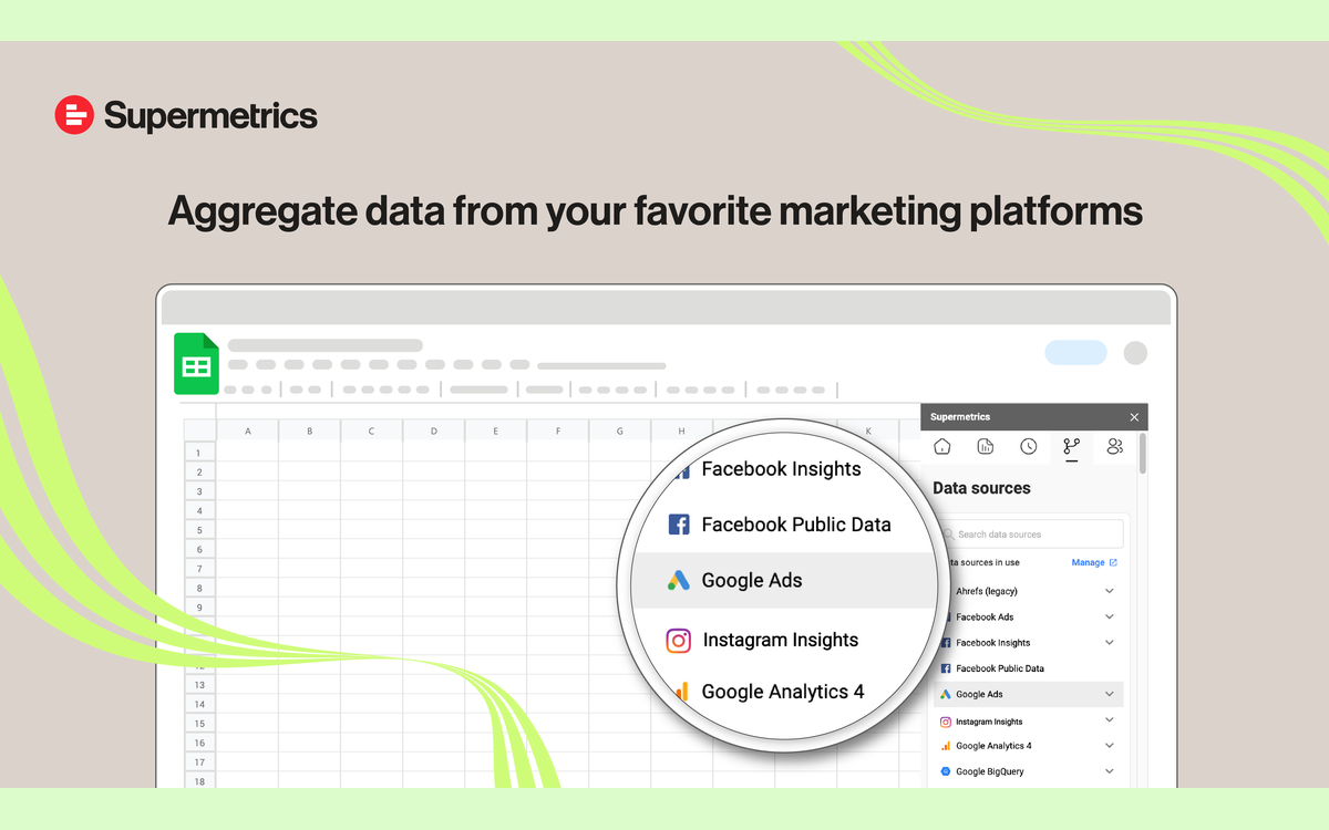 Agrégation de données de plusieurs plateformes marketing dans Supermetrics