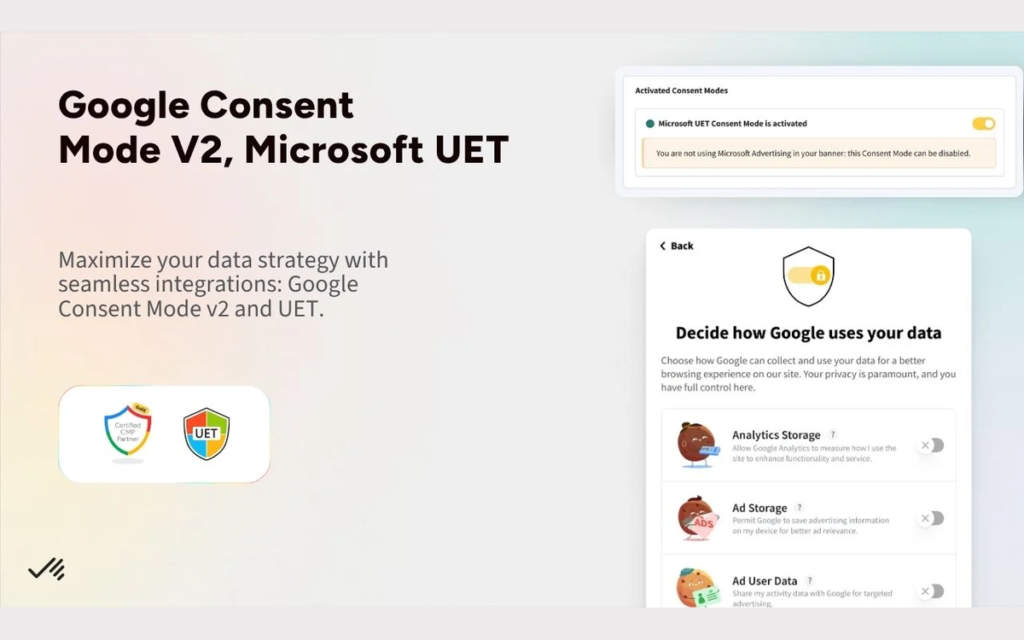 Activation du Google Consent Mode v2 et du Microsoft UET dans Axeptio