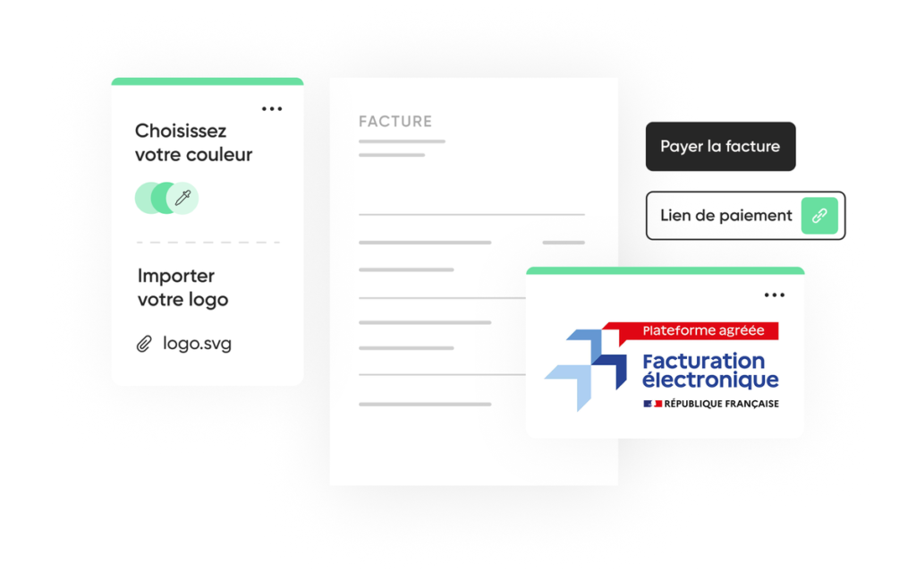 Personnalisation d'une facture dans iPaidThat, avec le choix de couleur, le logo et le lien de paiement