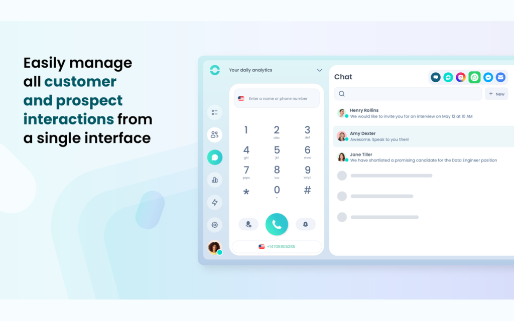 Messagerie Ringover avec le clavier d'appel et les conversations clients dans une même interface